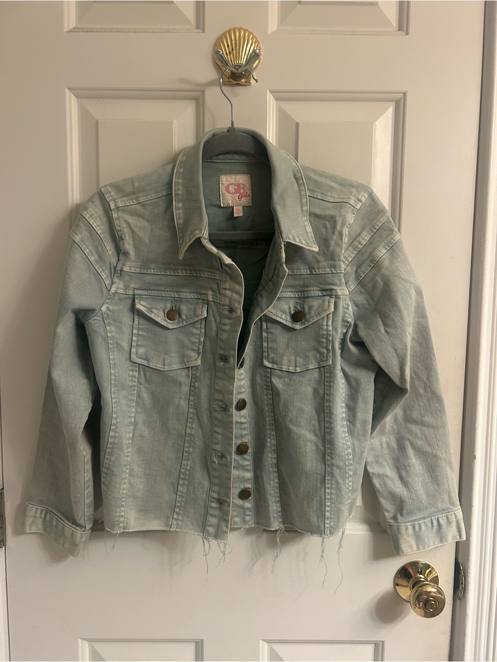 GB Girls Washed Light Blue Denim Jacket with Raw Hem